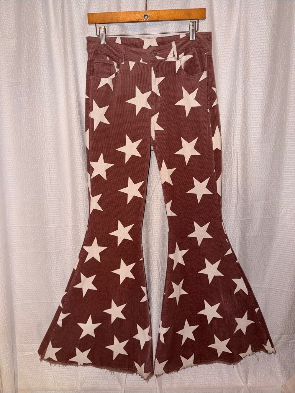 Altar'd State Mauve Star Print Corduroy Flare Pants Large Retro Bell Bottoms L